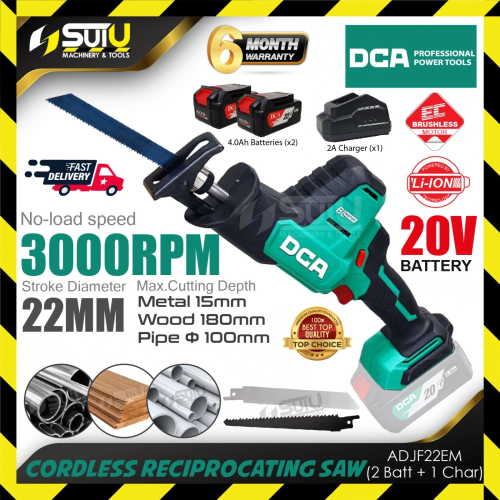 [SET] DCA ADJF22 / ADJF22EM 20V Brushless Cordless Reciprocating Saw 3000RPM + 2 x Batt 4.0Ah + Charger