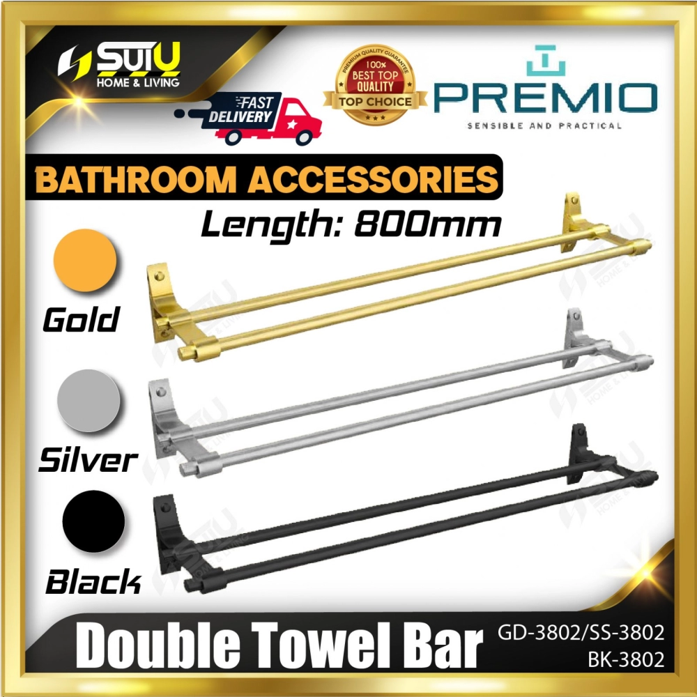 PREMIO GD-3802 / SS-3802 / BK-3802 800MM Double Towel Bar / Towel Rack / Rak Tuala