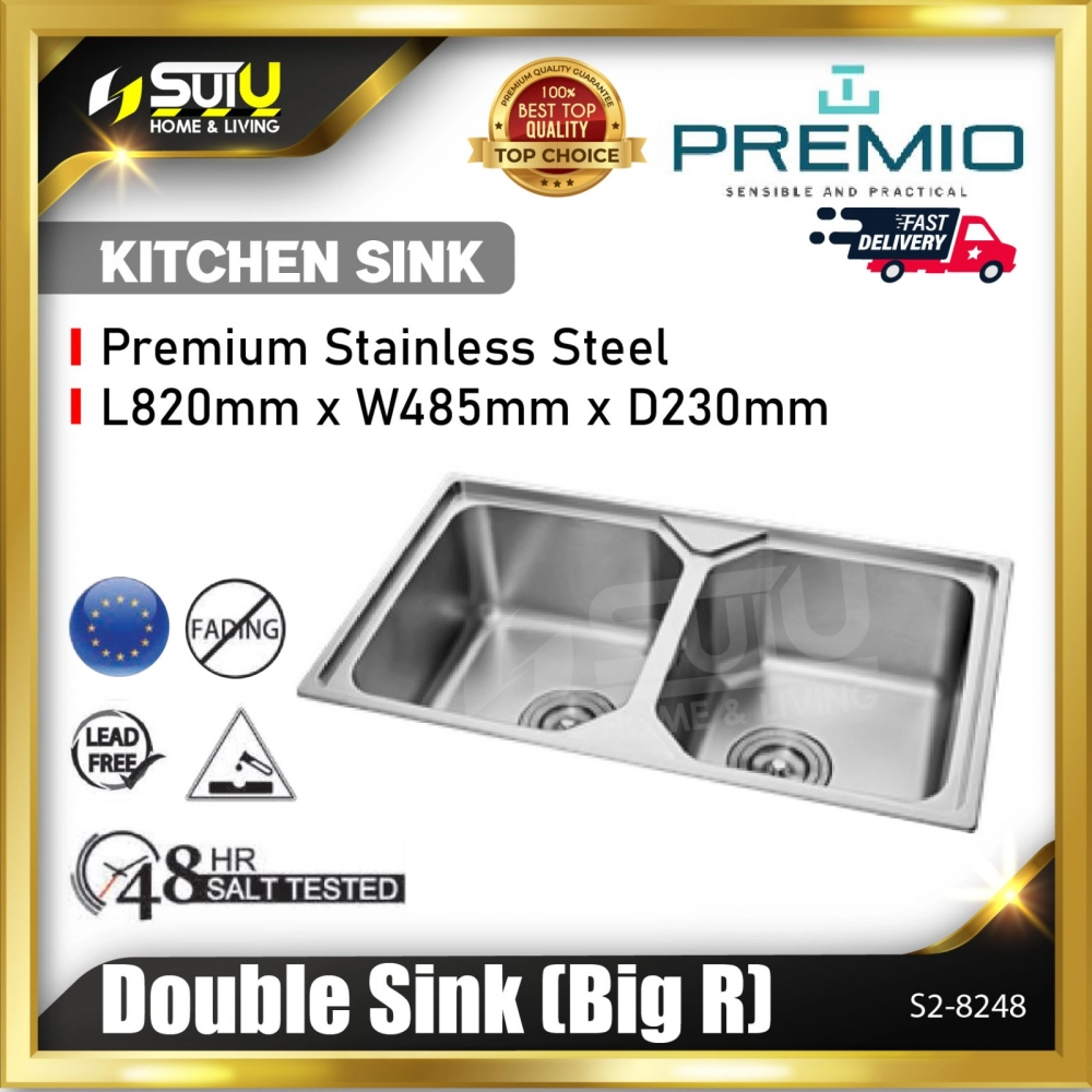 PREMIO S2-8248 Stainless Steel Double Sink / Kitchen Sink (Big R)