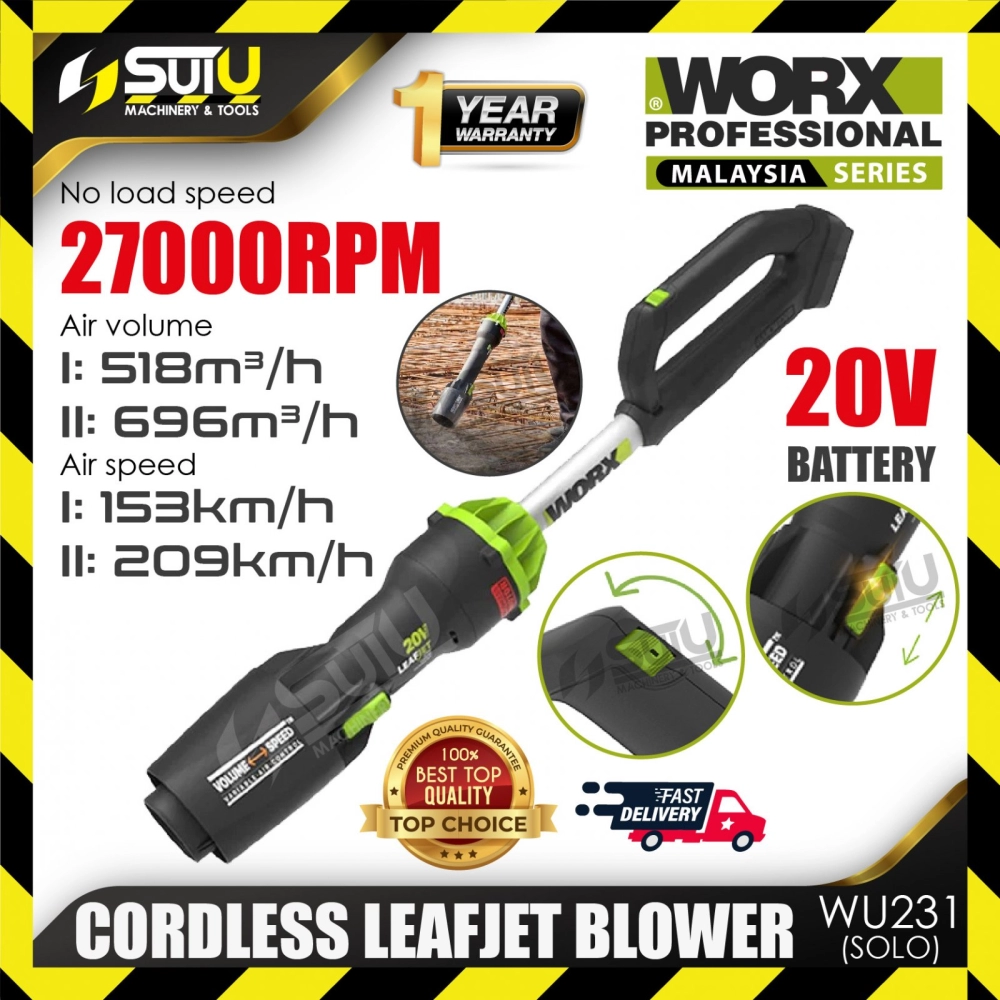 WORX WU231 / WU231.9 20V Brushless Cordless Leafjet Blower 27000RPM (SOLO - No Battery & Charger)