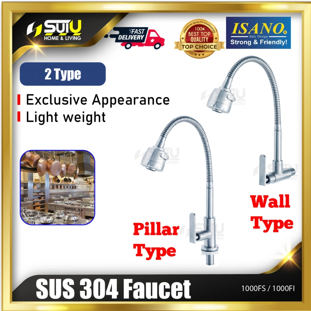 ISANO 1000FS / 1000FI SUS304 Stainless Steel Flexible Neck Tap (Wall / Pillar Type)