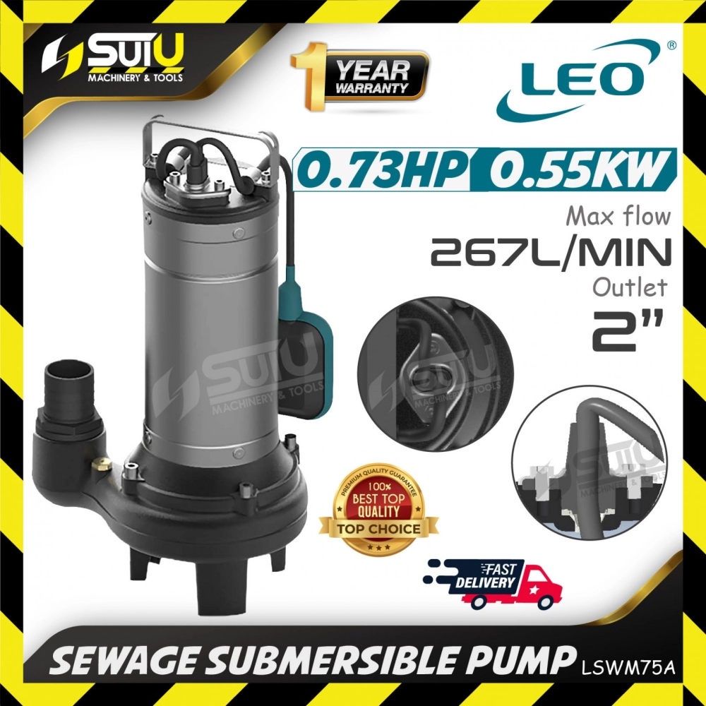 LEO LSWM75A / LSWM 75A 0.73HP Sewage Submersible Pump / Pam Air Kumbahan 0.55kW (XSP15.6-9.5/0.55L)