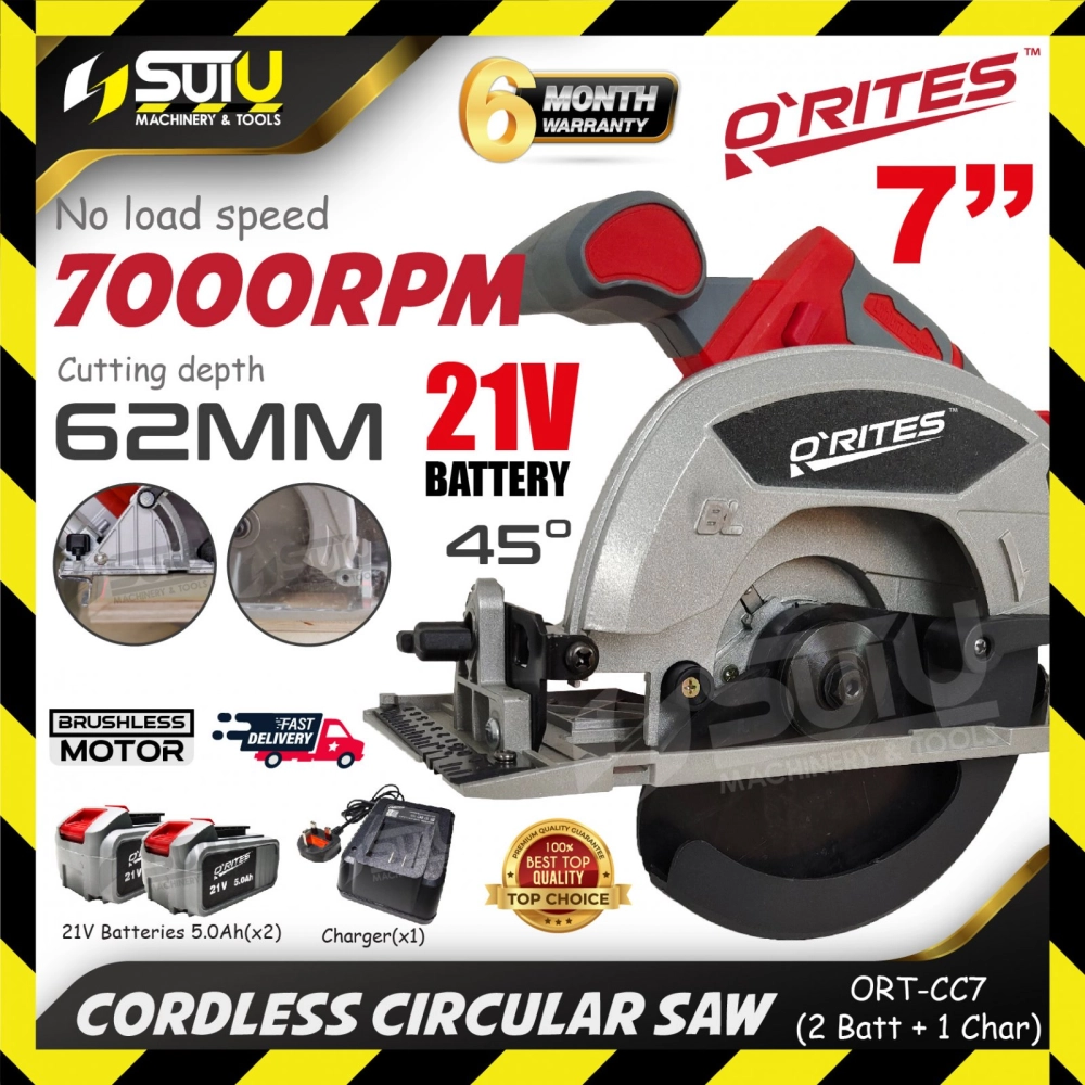 O'RITES / ORITES ORT-CC7 / CC7 21V 7" Cordless Circular Saw 7000RPM w/ 2 x Batteries 5.0Ah + Charger