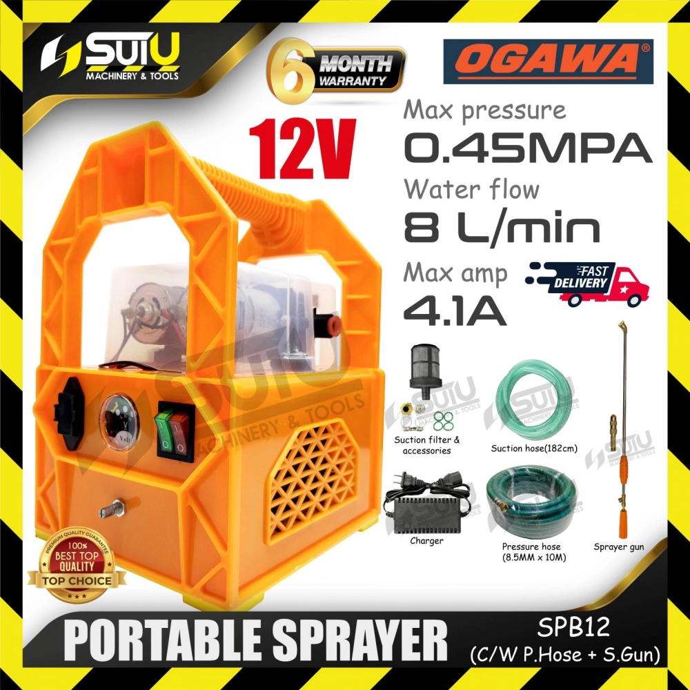 [SET C] OGAWA SPB12 12V Cordless Twin Pump Portable Sprayer / Battery Sprayer + 10M Pressure Hose + Sprayer Gun + Copper Gun