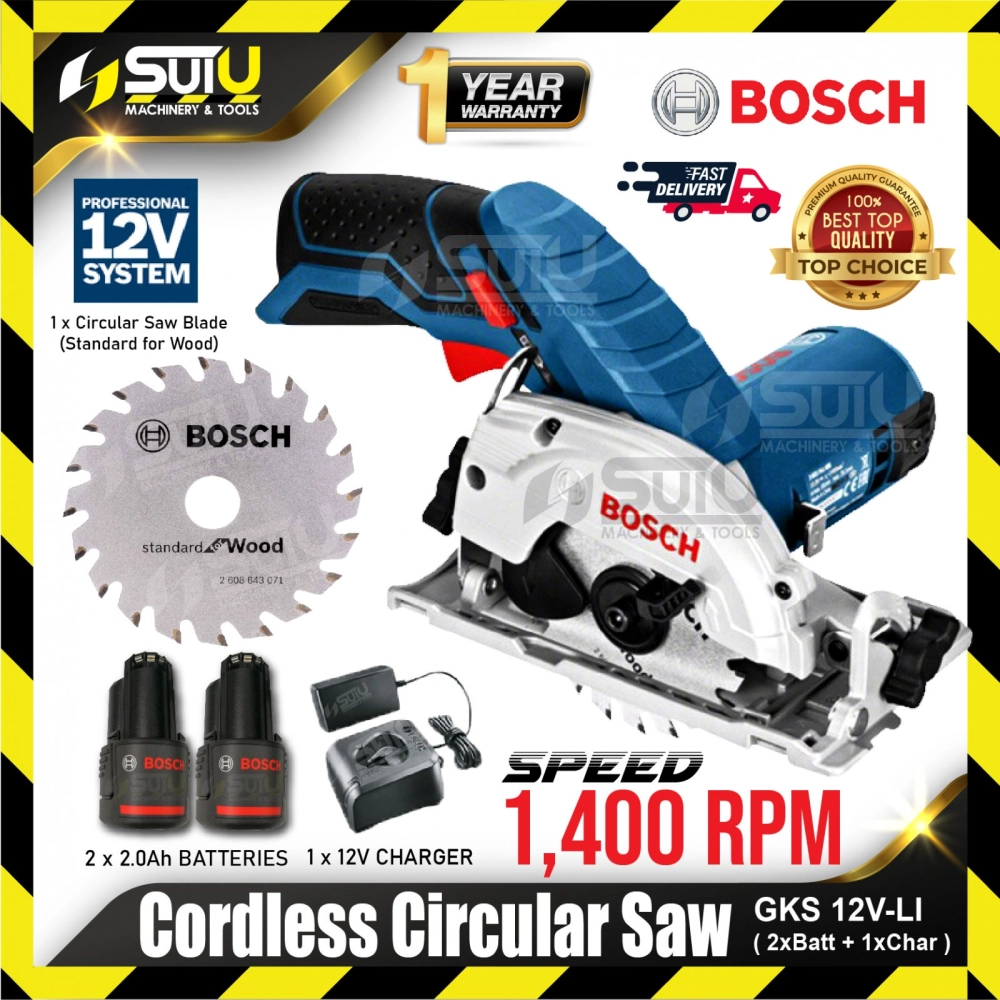 BOSCH GKS 12V-LI / GKS12V-LI 12V Cordless Circular Saw 1400rpm w/ 2 x 2.0Ah Batteries + 1 x 12V Charger