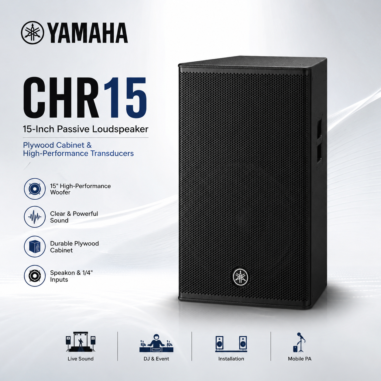Yamaha CHR15 – Pembesar Suara Pasif 15 Inci dengan Kabinet Papan Lapis & Pemandu Berprestasi Tinggi