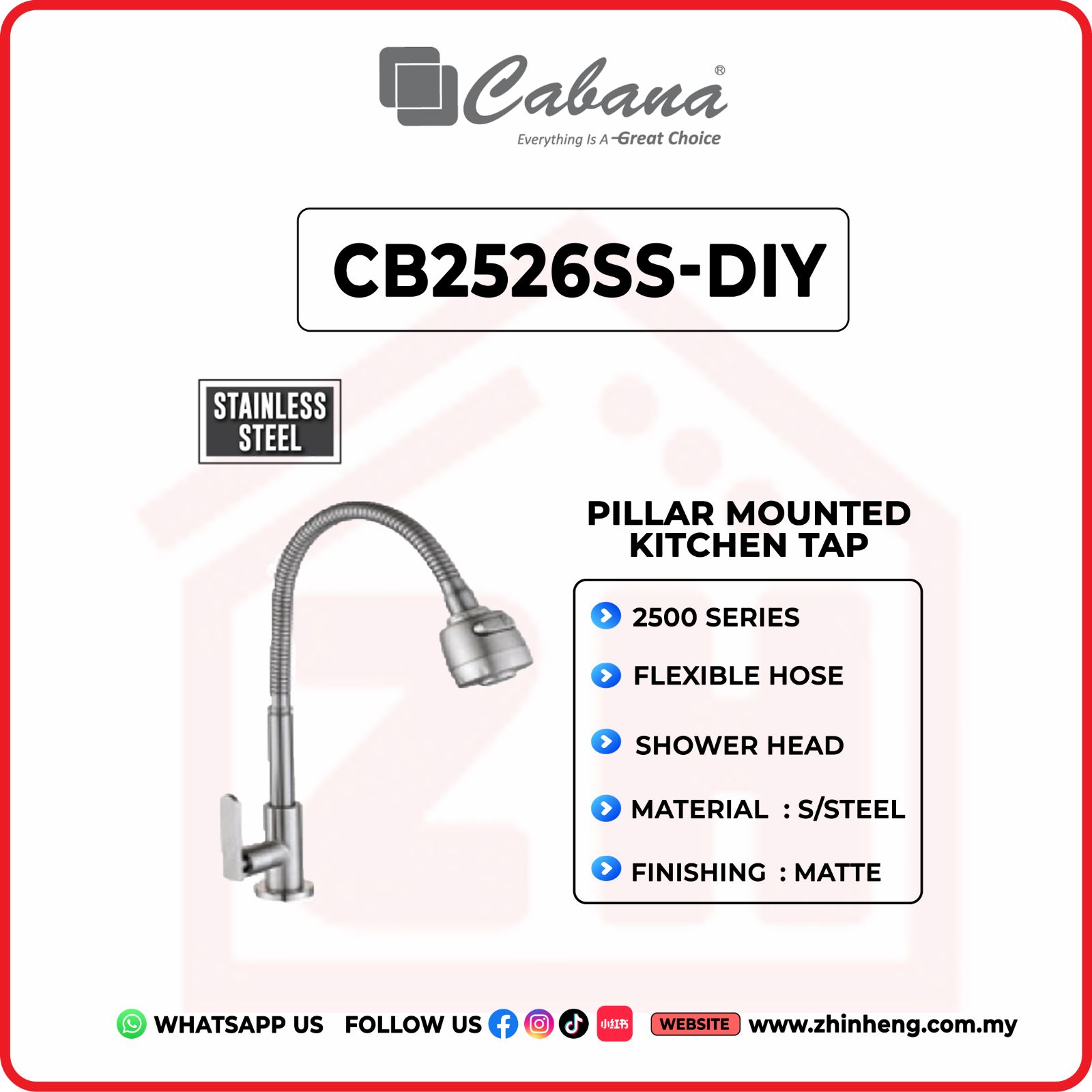 CABANA Pillar Mounted Kitchen Tap CB2526SS-DIY