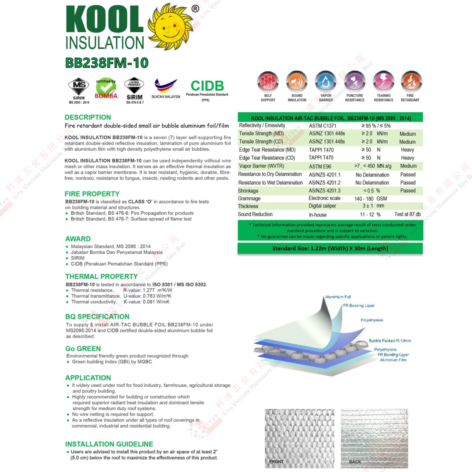 KOOL BRAND  AIR TAC BUBBLE FOIL - BB238FM10