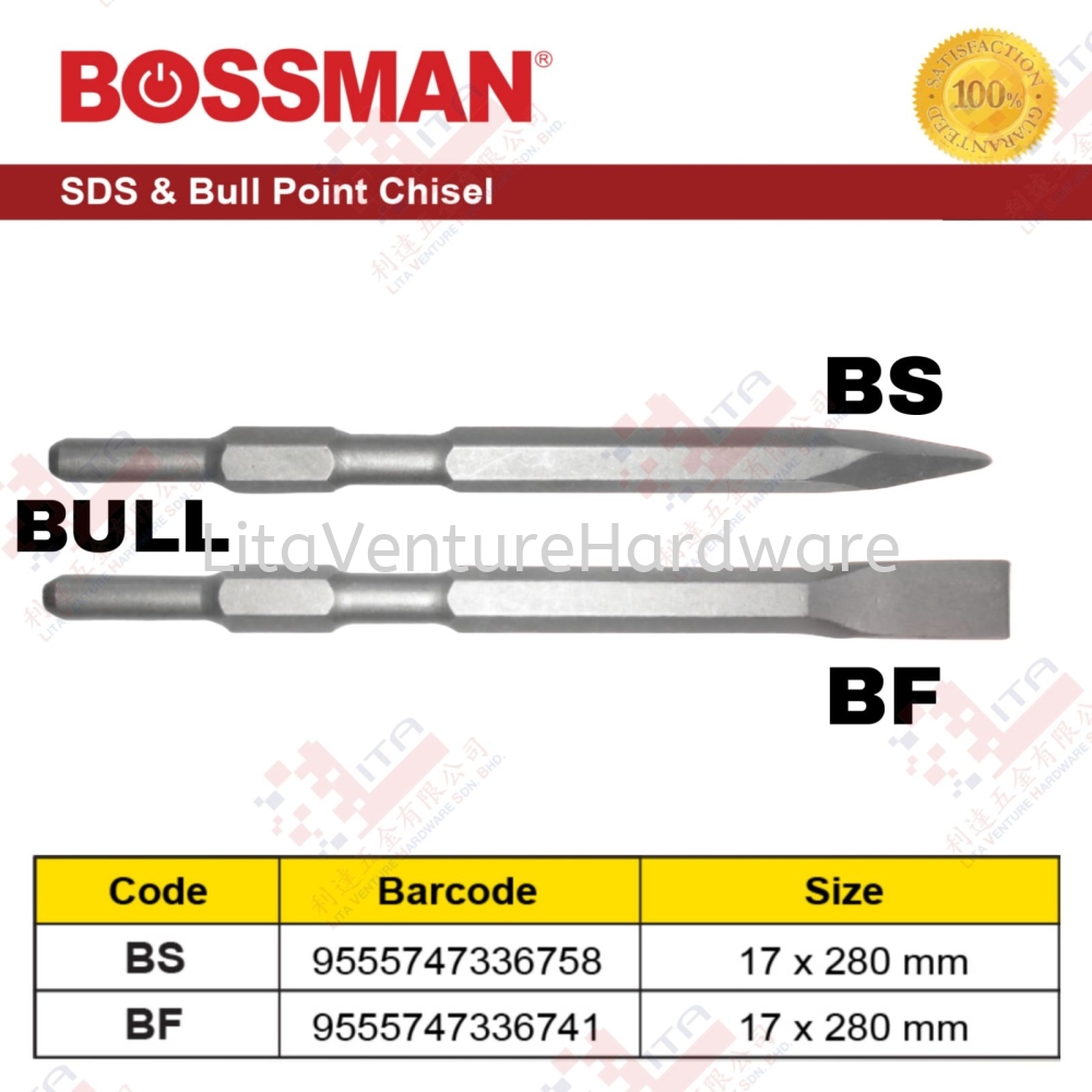 BOSSMAN BRAND SDS & BULL POINT CHISEL - BS BF
