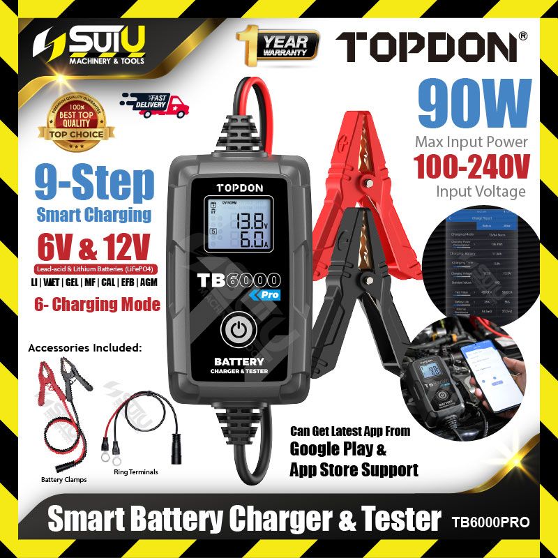 TOPDON TB6000PRO 6V / 12V Smart Battery Charger & Tester 90W