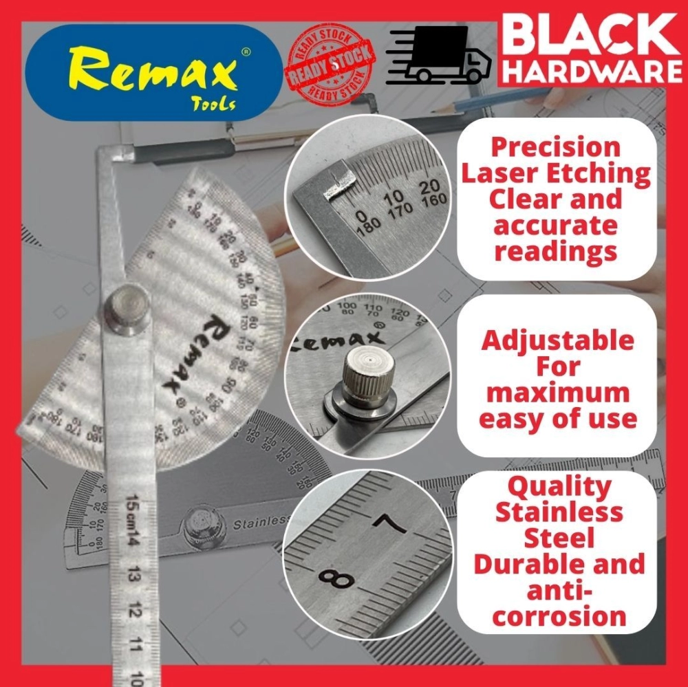 Black Hardware Protractor Ruler 角尺 Angle Ruler Adjustable Goniometer Pembaris Sudut Darjah Caliper Angle Finder Measure