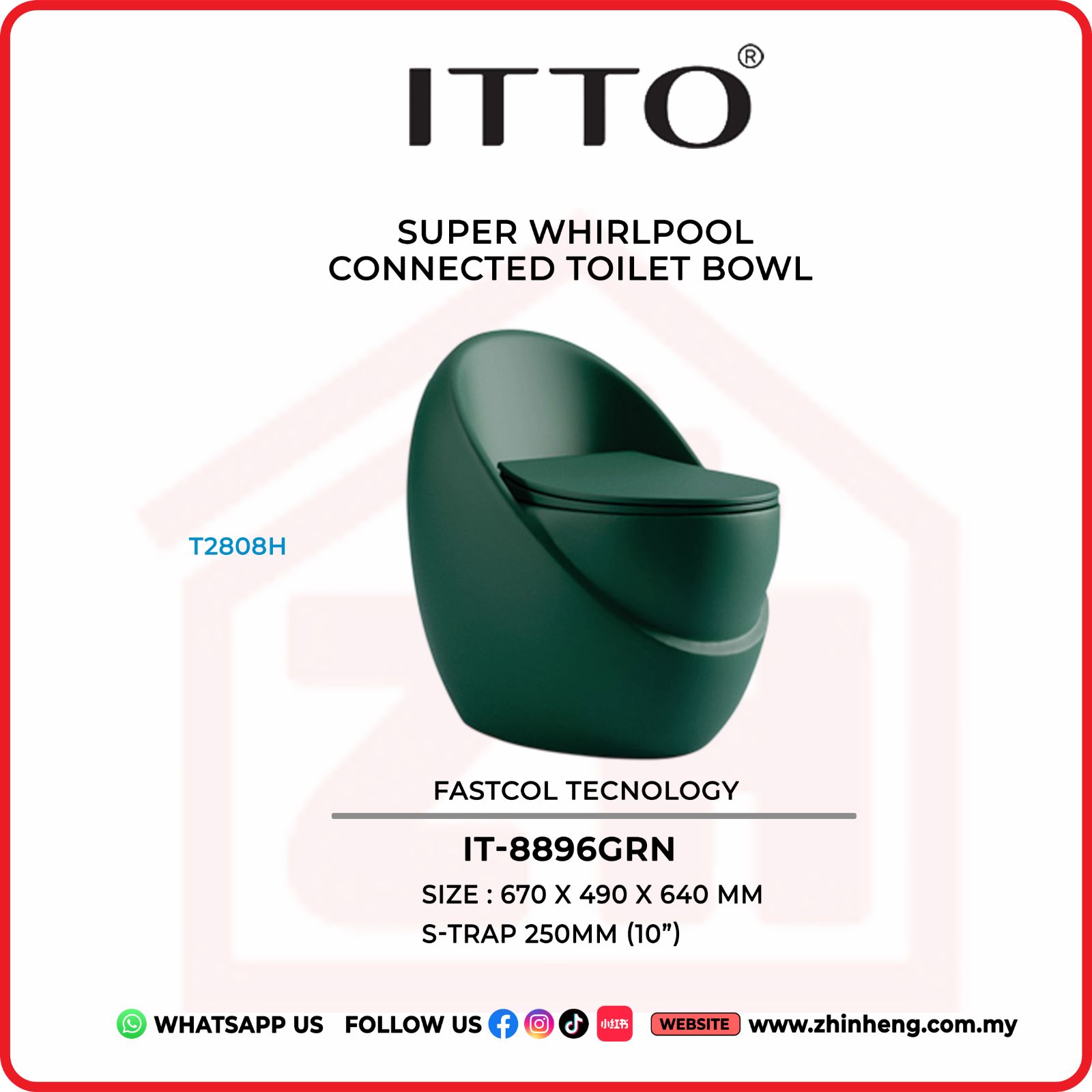 ITTO SUPER WHIRLPOOL CONNECTED TOILET BOWL IT-8896GRN