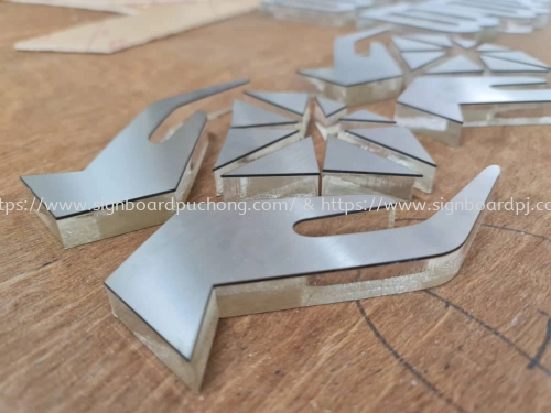 acrylic laser cut out 3d logo with stainless steel silver hairline face signage