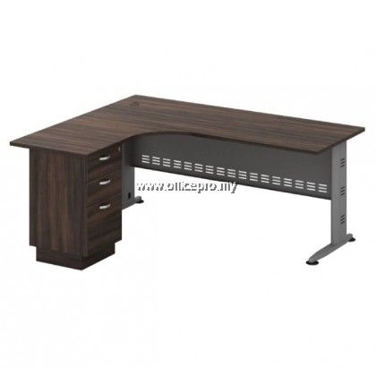 L-Shape Executive Table With Fixed Pedestal 2Drawer1Filling｜Office Table Putra Perdana IPQL-3D