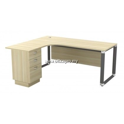 IPOWL-3D L-Shape Manager Table With Wooden Front Panel & 2D1F Drawer｜Office Table Shah Alam