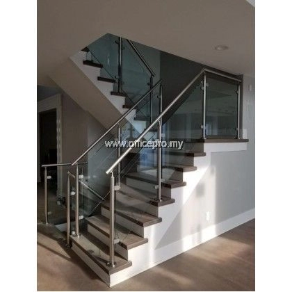 IPGRSR-12 12MM Tempered Glass Railing-Staircase (C/W Stainless Steel Railing) | Glass Contractor Bukit Raja