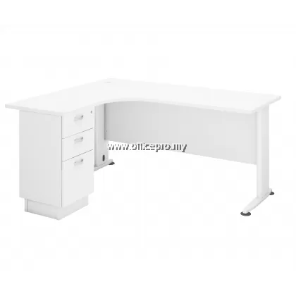 Executive L-Shape Table Set With Fixed Pedestal 2Drawer 1Filling｜Office Table Selangor IPHL-3D