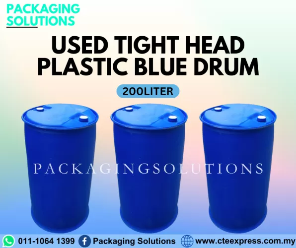 Used Tight Head Plastic Blue Drum - 200L - PACKAGING SOLUTIONS