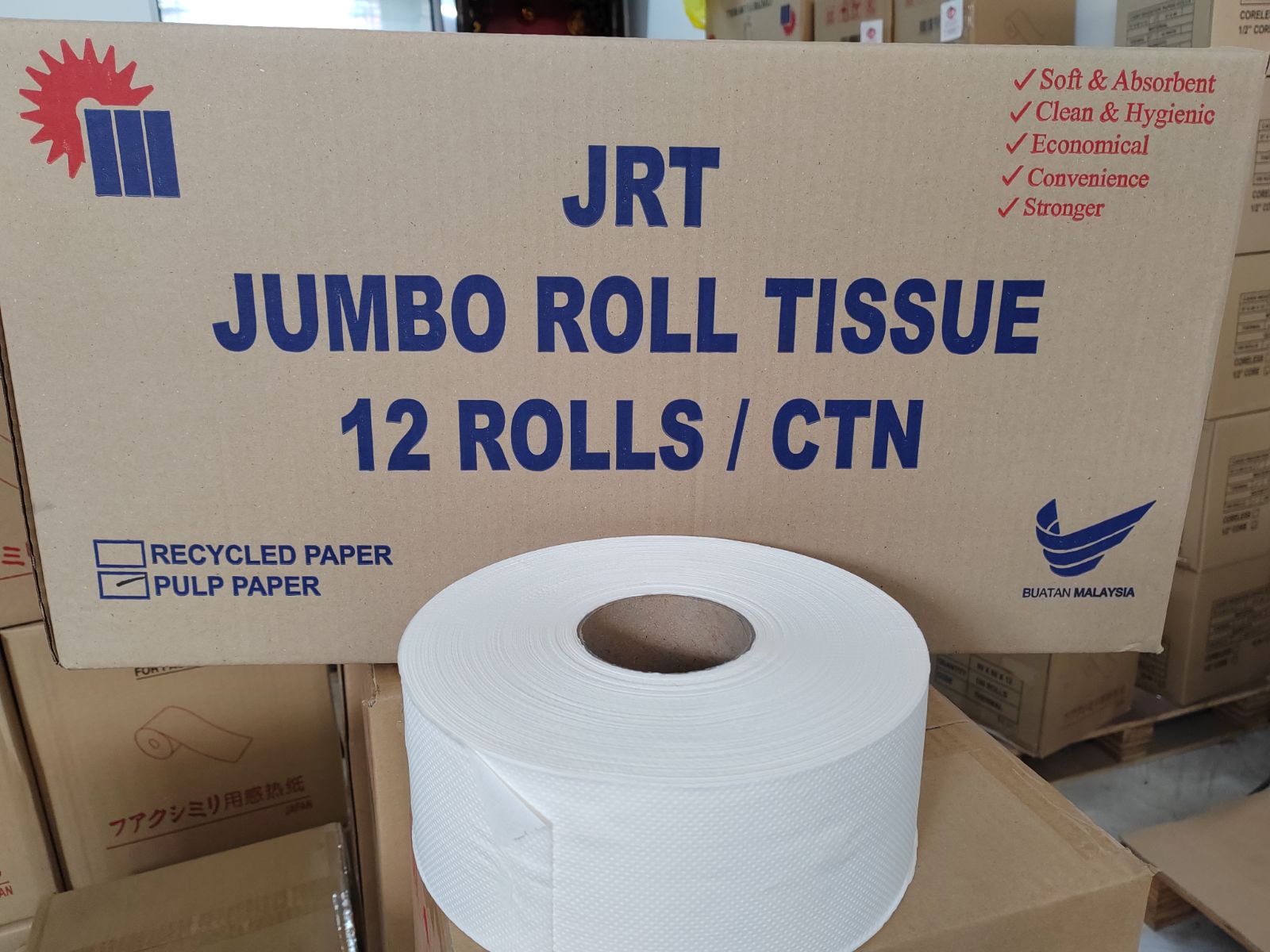 Virgin Pulp Jumbo Roll Tissue 120m X 12 rls (2 PLY)