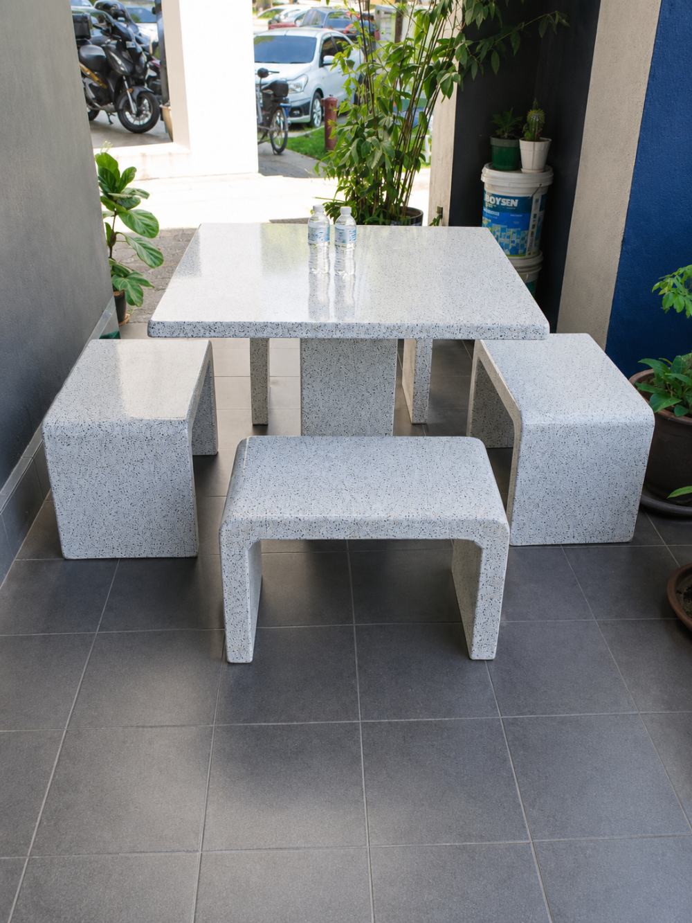 Terrazzo Outdoor Table Set Malaysia | Modern Stone Garden Table & Bench Set | Set Meja Makan Outdoor Terrazzo Moden | Meja & Bangku Simen Taman | Deliver Penang, Georgetown, Kulim, Lunas, Bayan Lepas, KL, Puchong