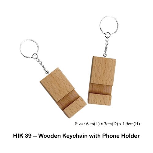 HIK39 -- Wooden Keychain with Phone Holder
