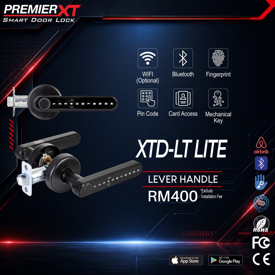 Premier XT Smart Door Lock XTD-LT Lite Lever Handle Smart Lock