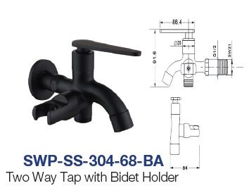 SWP-SS-304-68-BA  Two Way Tap With Bidet Holder  - SUS304 Black
