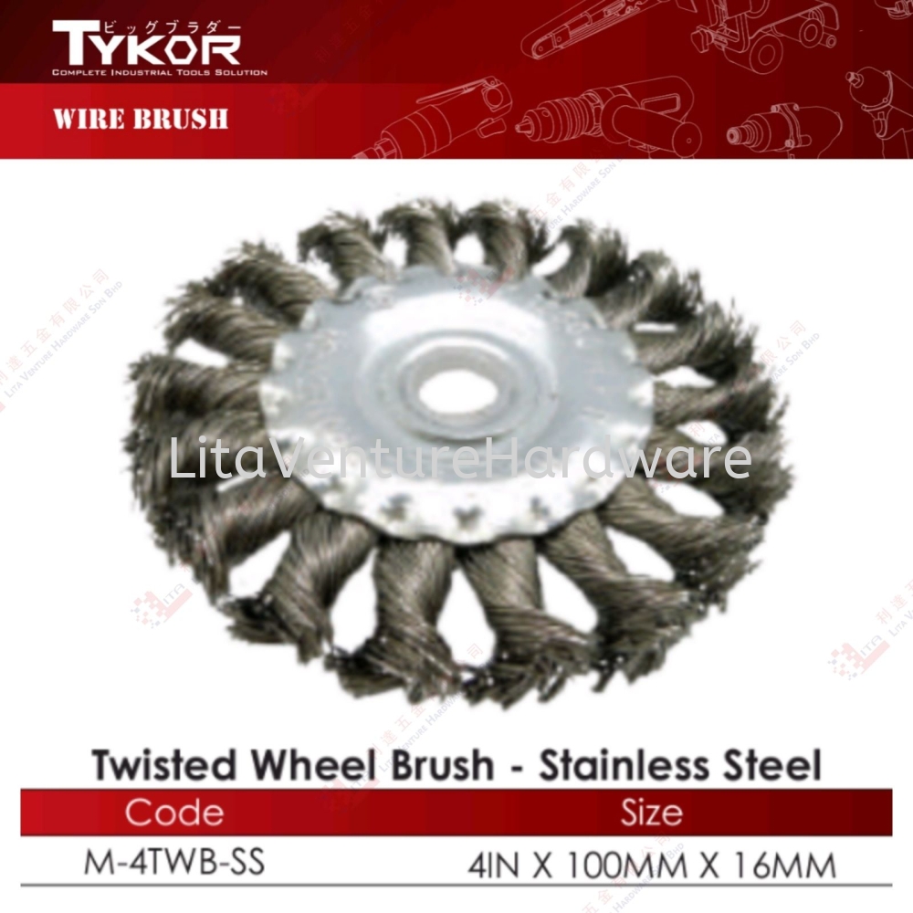 TYKOR BRAND TWISTED WHEEL BRUSH STAINLESS STEEL - M4TWBSS