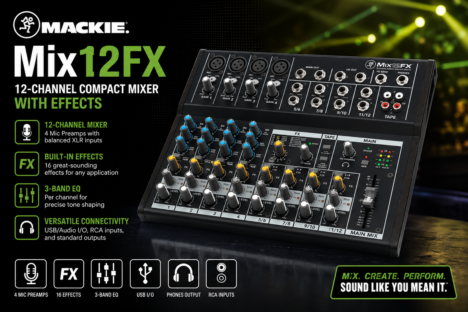 Mackie Mix12FX 12 通道紧凑型调音台（内置效果器）