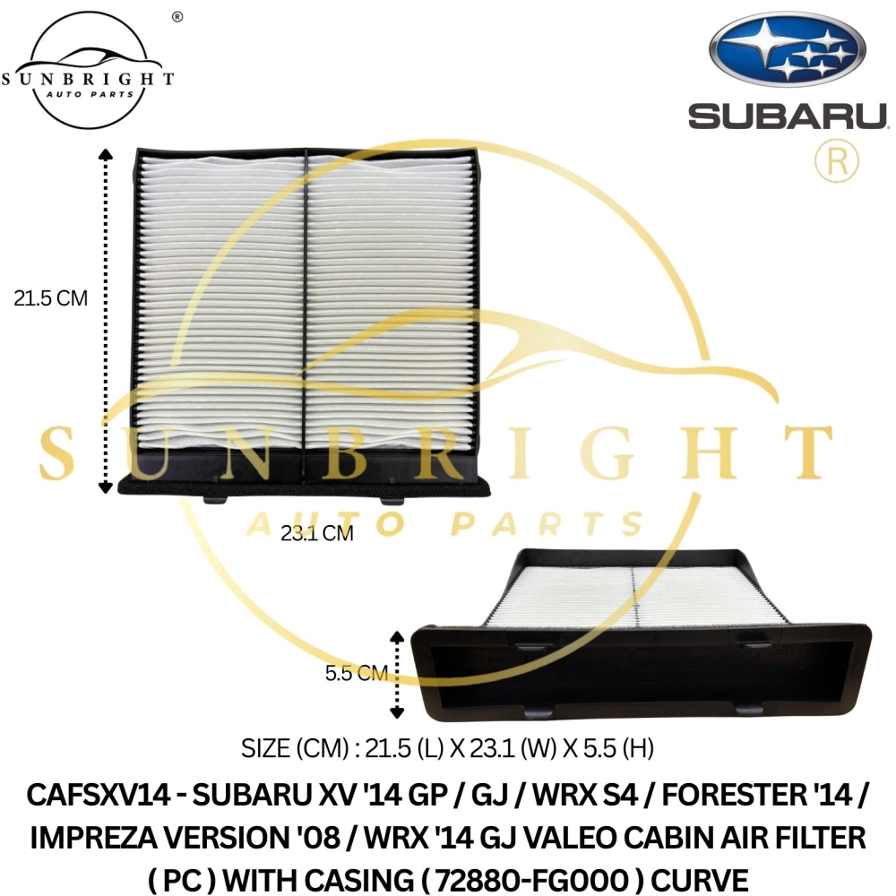 CAFSXV14 - SUBARU XV '14 GP / GJ / WRX S4 / FORESTER '14 / IMPREZA VERSION '08 / WRX '14 GJ VALEO CABIN AIR FILTER ( PC ) WITH CASING ( 72880-FG000 ) CURVE
