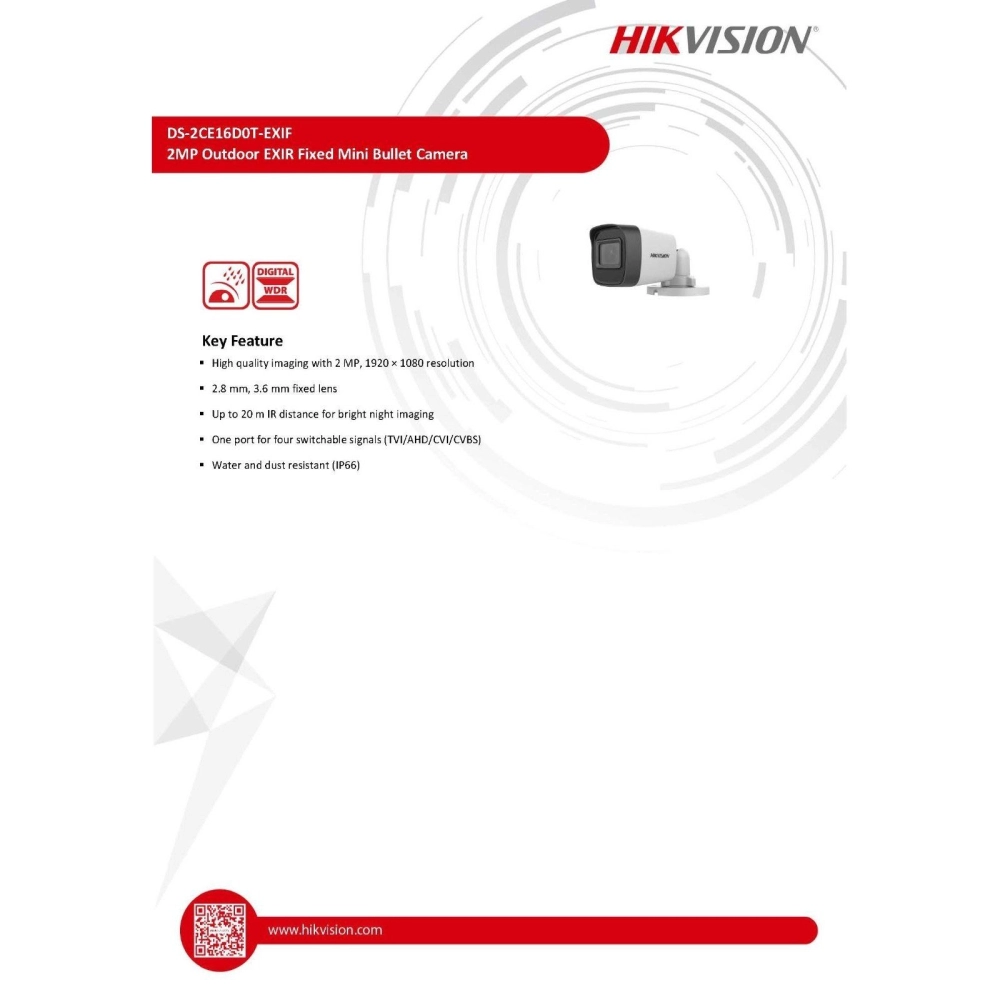 Hikvision 2MP Outdoor EXIR Fixed Mini Bullet Camera (DS-2CE16D0T-EXIF)