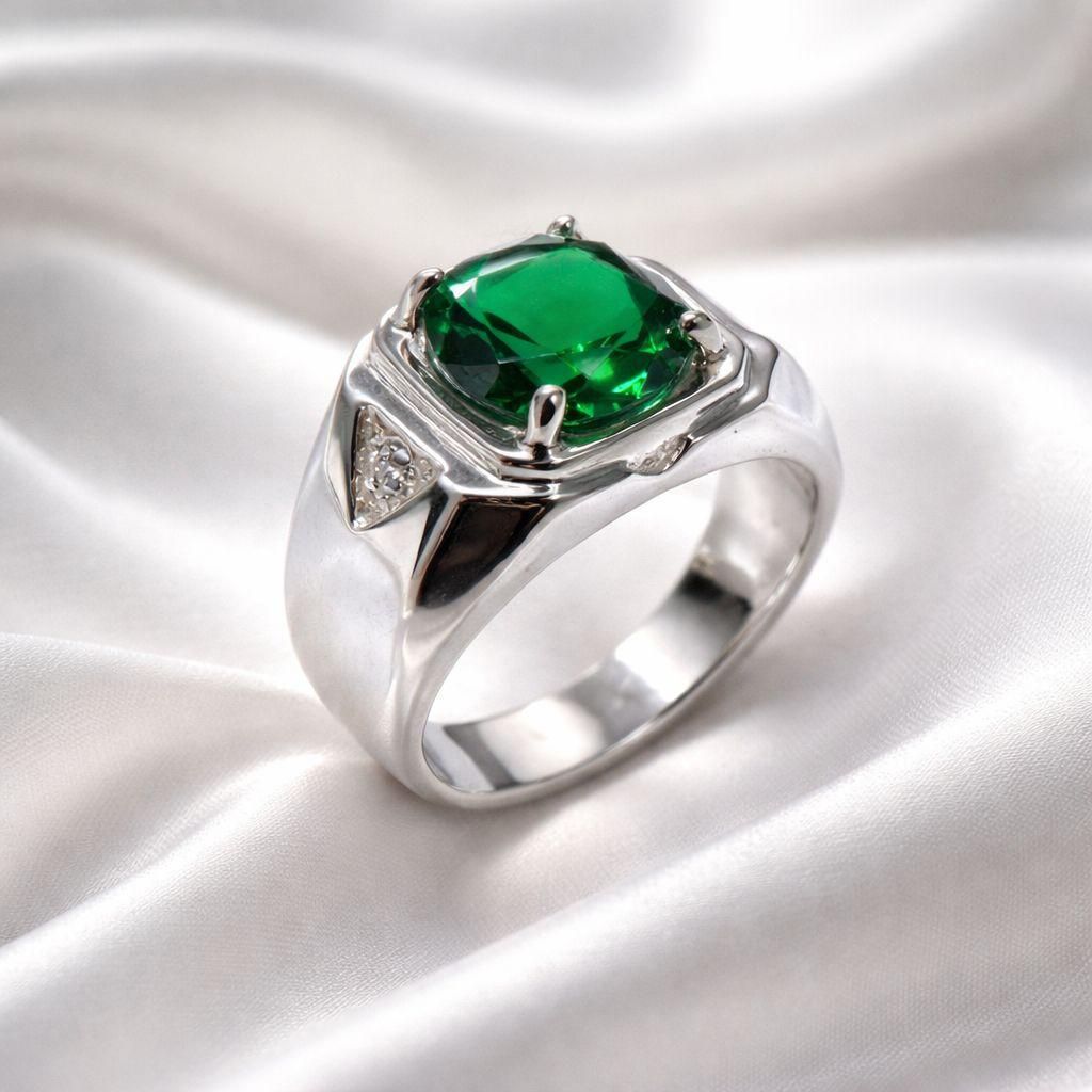 Men’s Gemstone Silver Ring with Green Gemstone