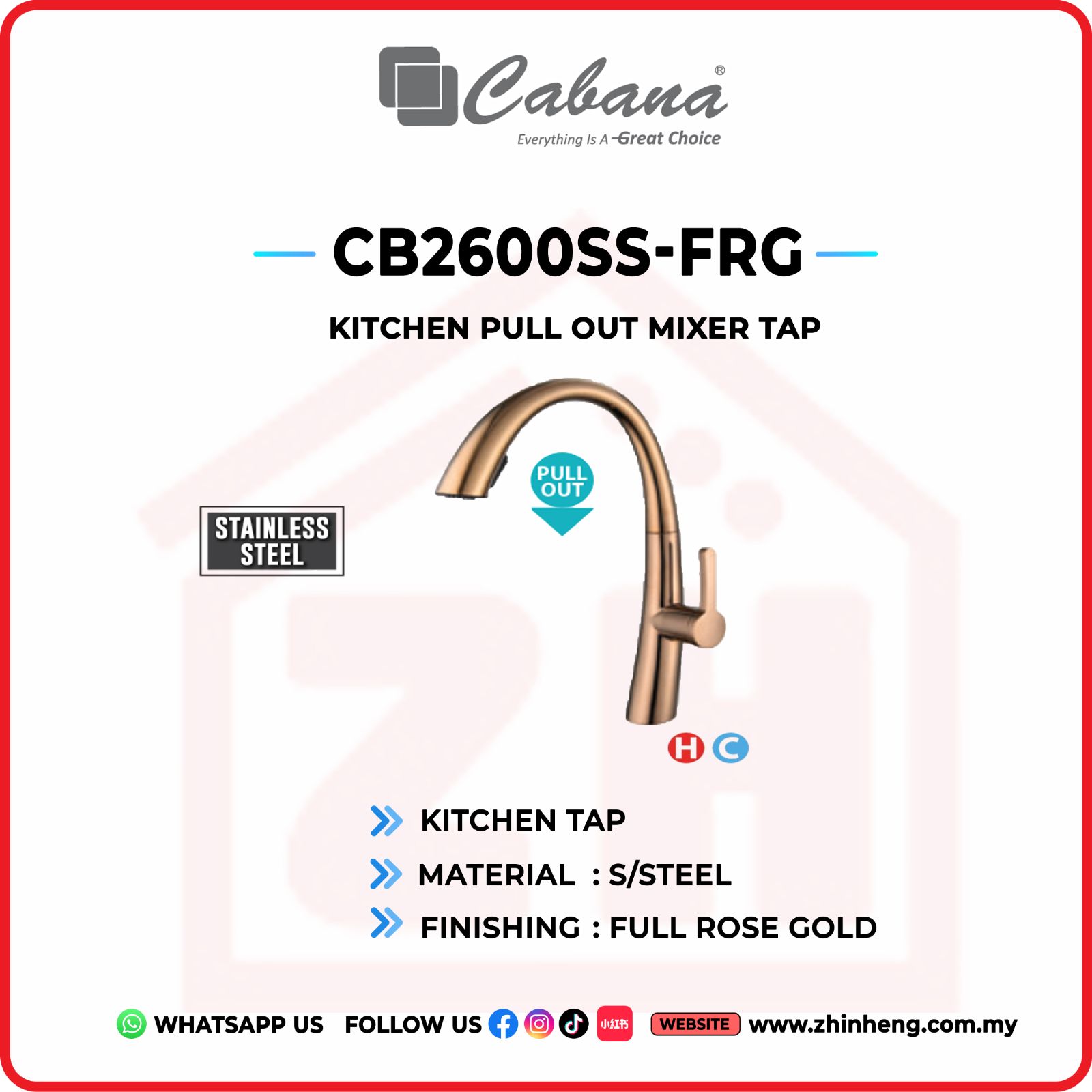 CABANA KITCHEN PULL OUT MIXER TAP CB2600SS-FRG