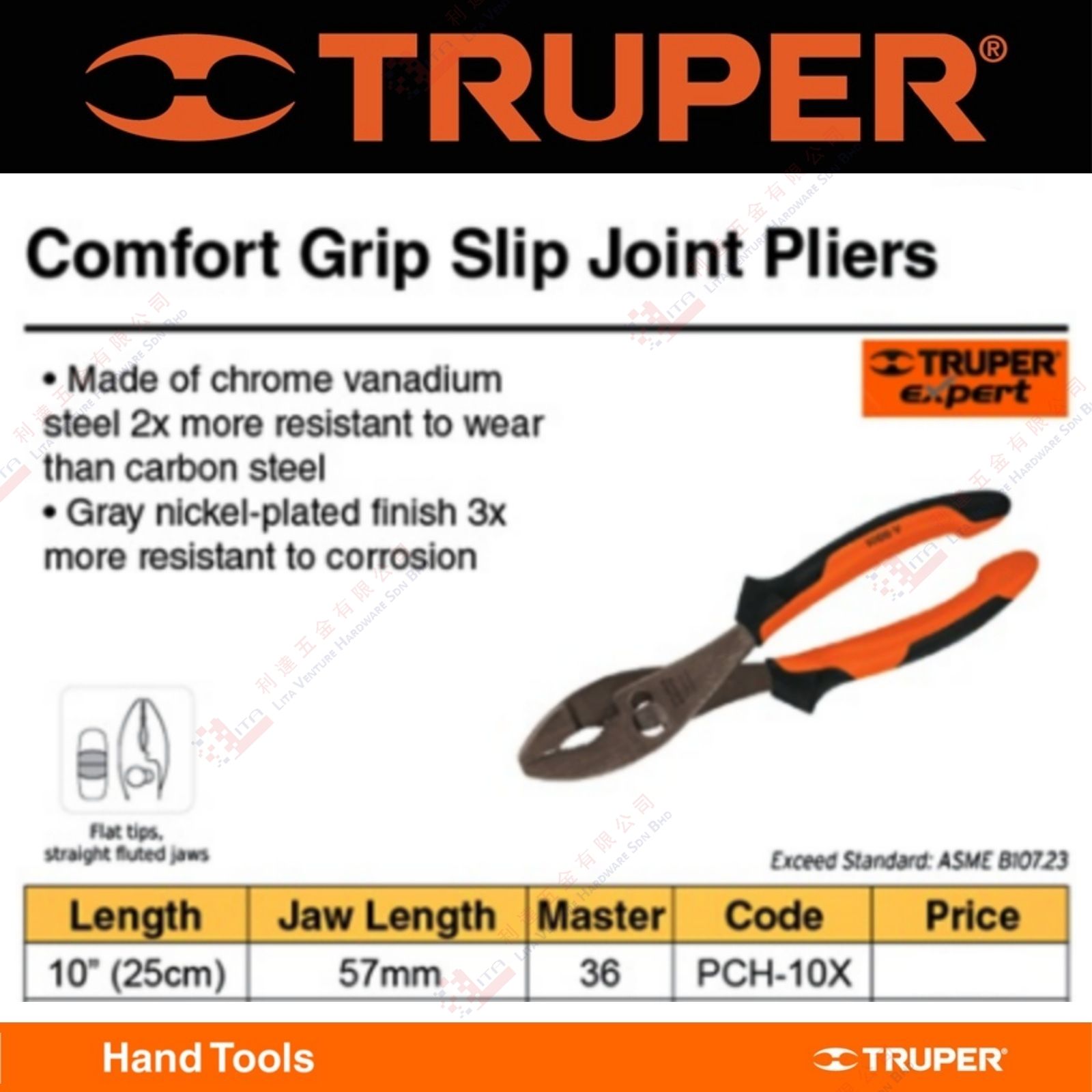 TRUPER BRAND COMFORT GRIP SLIP JOINT PLIERS - PCH10X