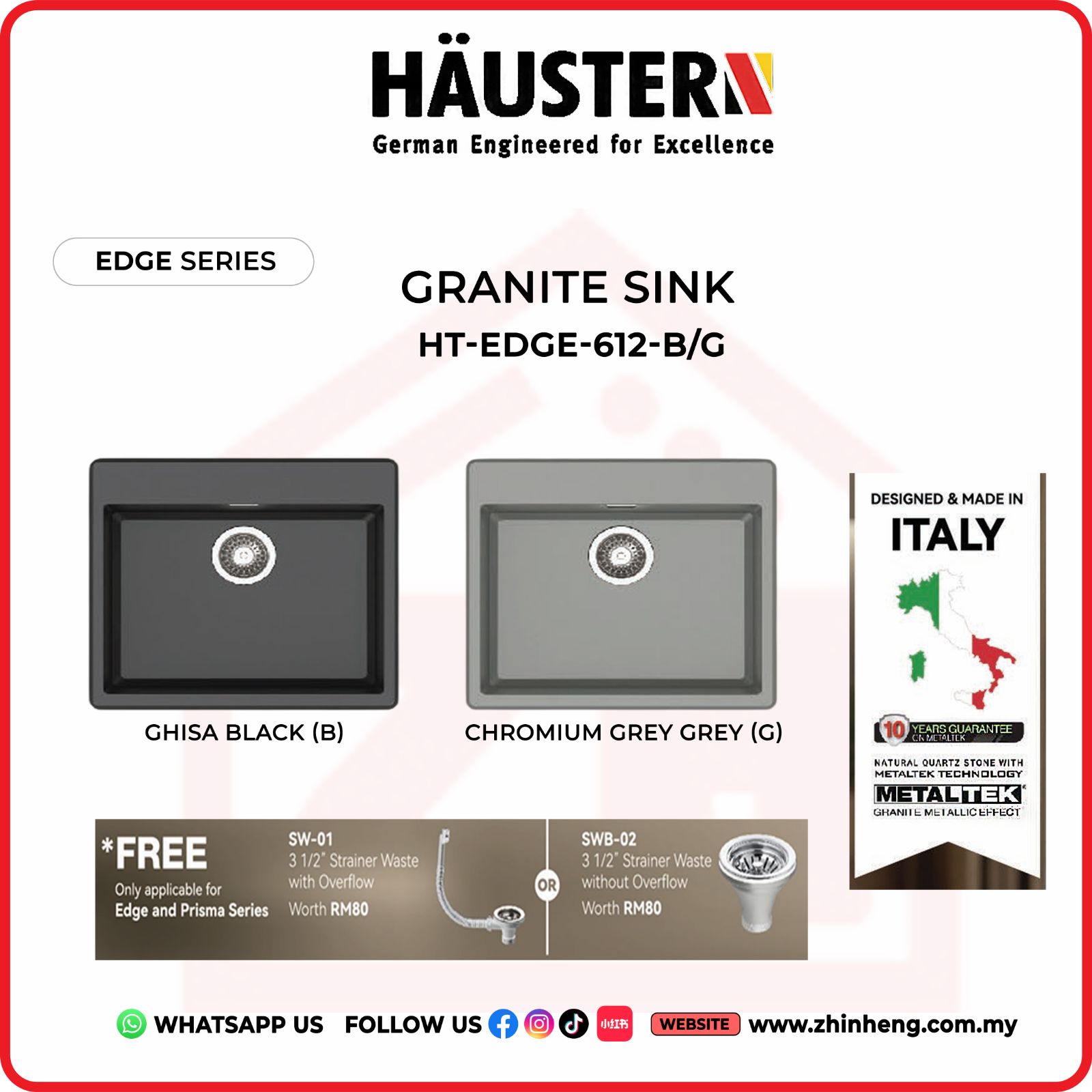 HAUSTERN EDGE KITCHEN SINK HT-EDGE-612-B/G