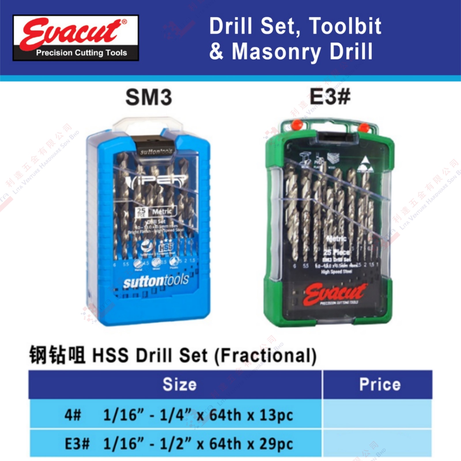 EVACUT BRAND HSS DRILL BIT - SM3 E3