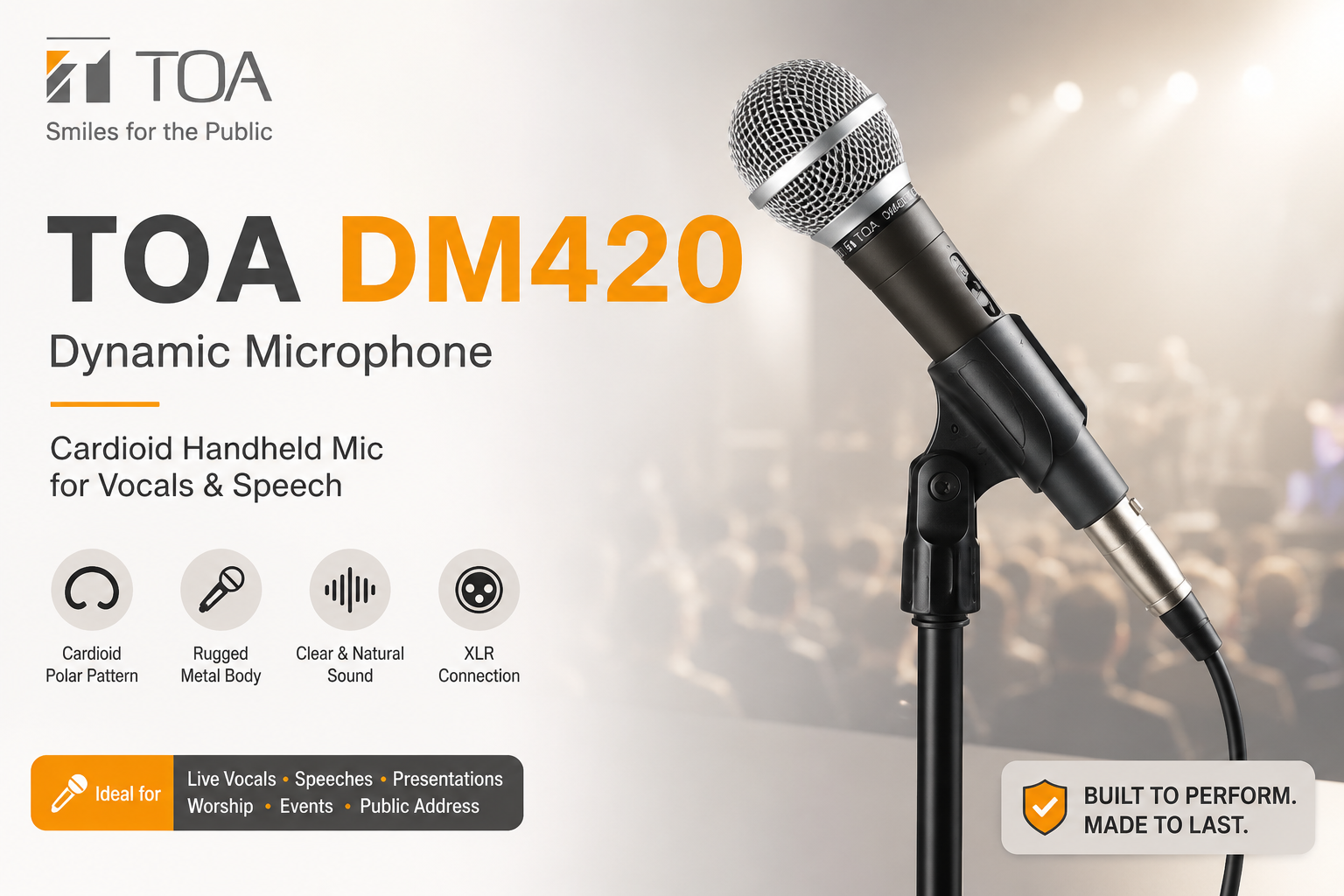 TOA DM420 Mikrofon Dinamik – Mikrofon Pegang Cardioid untuk Vokal & Ucapan
