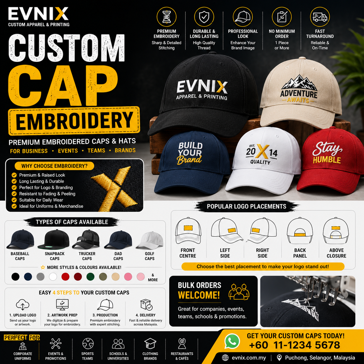 Custom Cap Embroidery Malaysia | Personalised Embroidered Caps & Hats