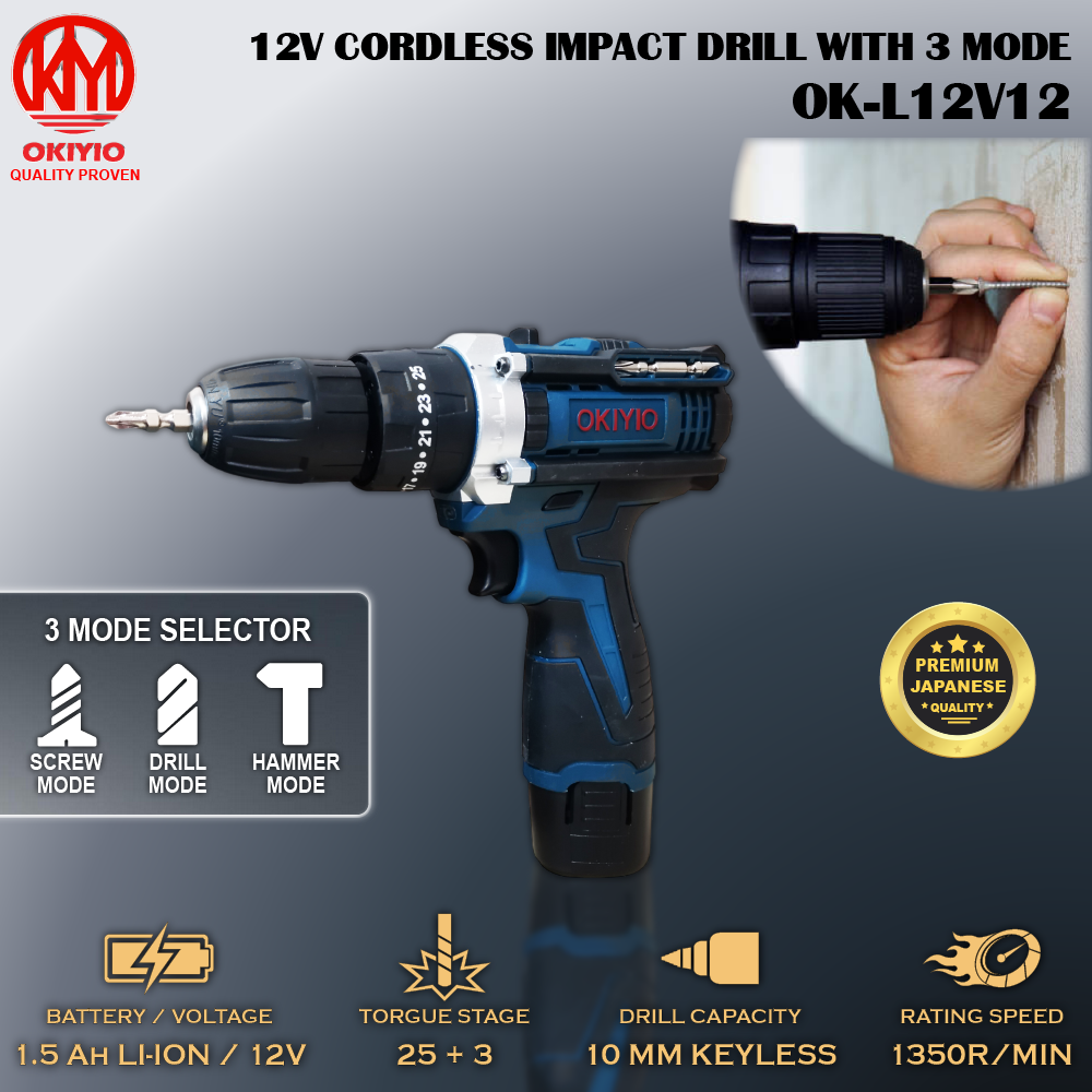 OKIYIO IMPACT CORDLESS DRILL 12V