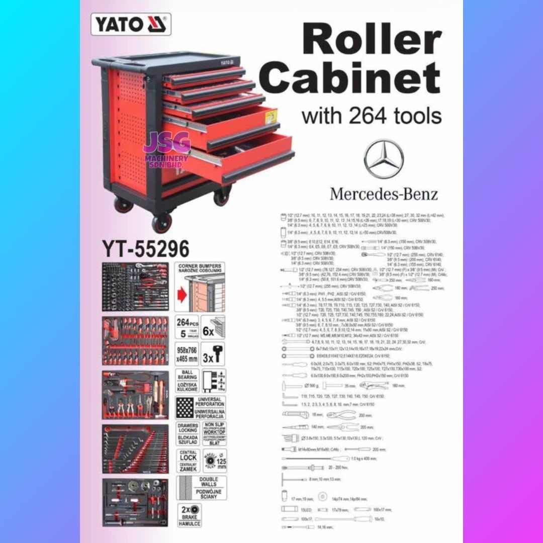 YATO YT-55296 264PCS Roller Cabinet Tool Set for Mercedes-Benz Professional Automotive Workshop Tool Storage Cabinet