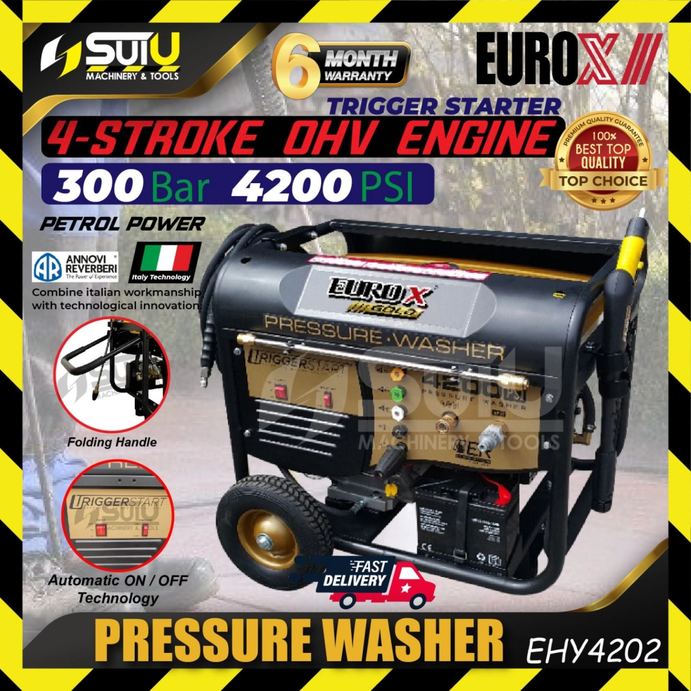 EUROX EHY4202 13HP 300Bar 4-Stroke Gasoline High Pressure Washer Cleaner / Pencuci Tekanan Tinngi with 4 Type Nozzle