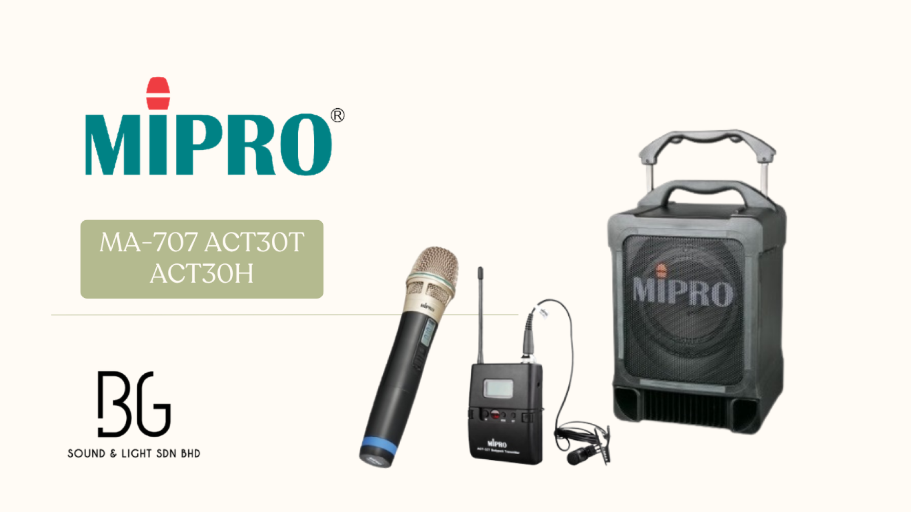 MIPRO MA-707 Portable PA System with ACT-32H Handheld & ACT-32T Bodypack Clip Microphone | UHF Wireless Speaker Malaysia