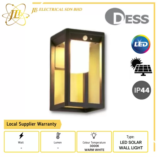 DESS MSAR-TYBD IP44 3000K OUTDOOR SOLAR WALL LIGHT SCONCE DUSK TO DAWN WITH MOTION SENSOR 