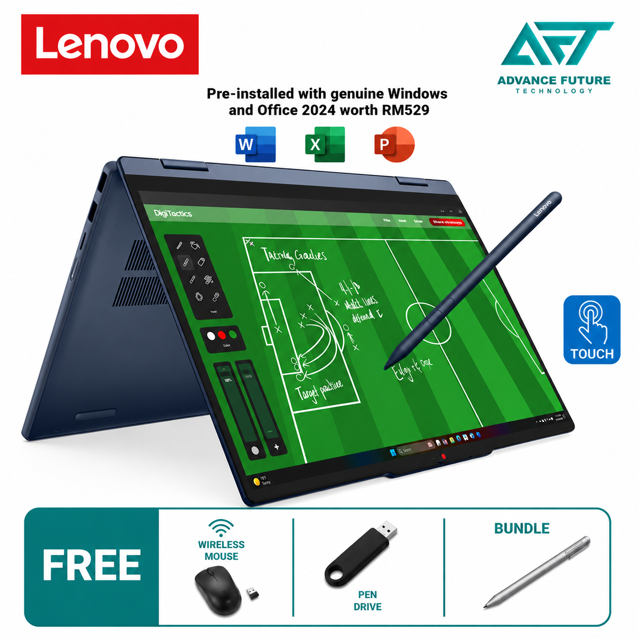 Lenovo IdeaPad 5 2-In-1 14IPH11 83UG004MMJ 14" WUXGA Touch 2-In-1 Laptop Cosmic Blue ( Intel Core Ultra 5 322, 16GB, 512GB SSD, Intel, W11, H&S 2024&M365 )