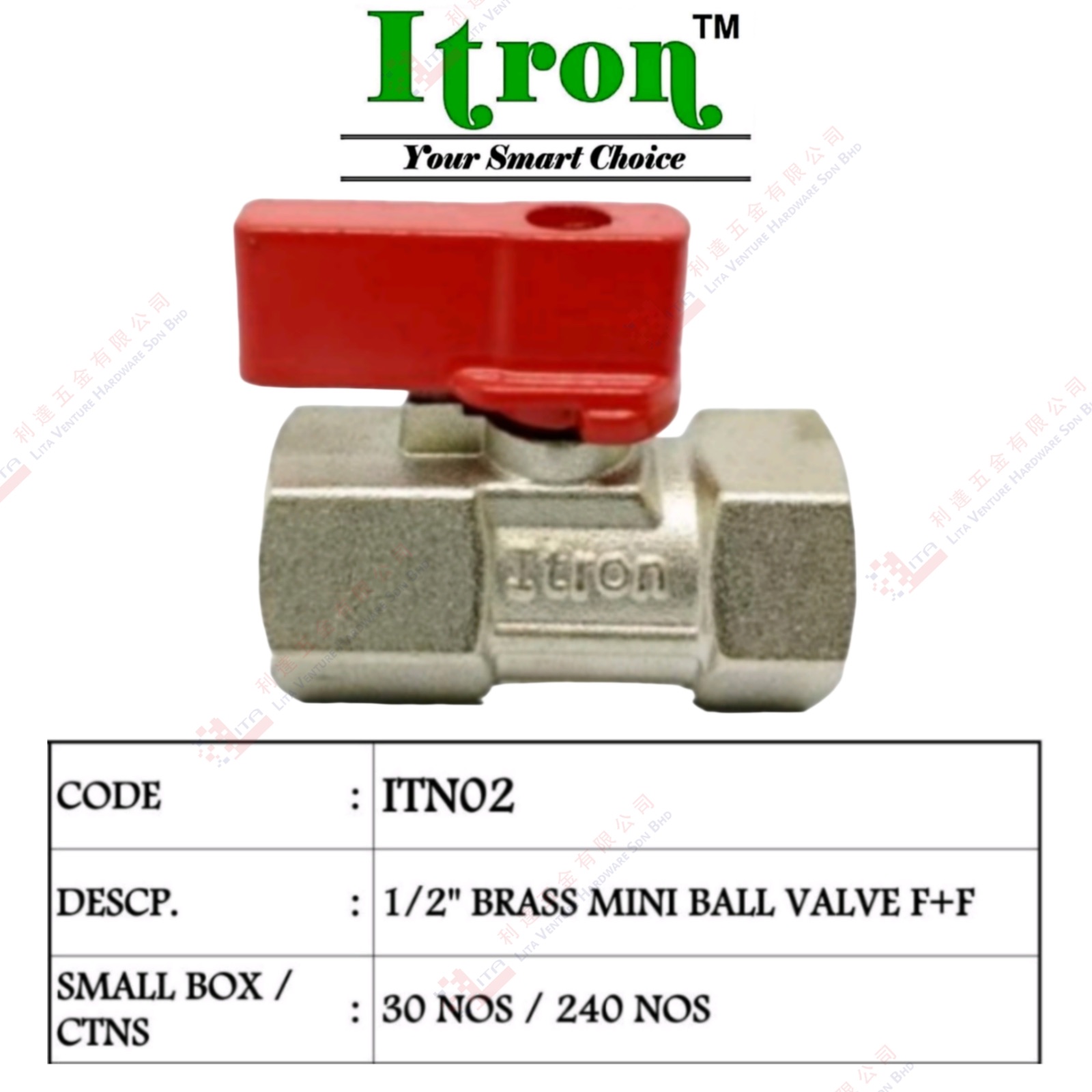 ITRON BRAND 12'' BRASS MINI BALL VALVE FF - ITN02