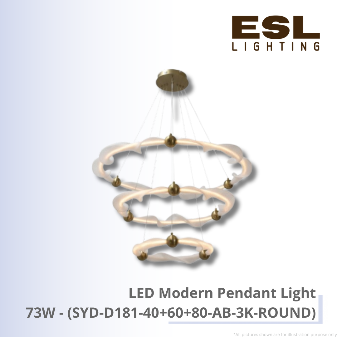 LED Modern Pendant Light 73W - SYD-D181-40+60+80-AB-3K-ROUND