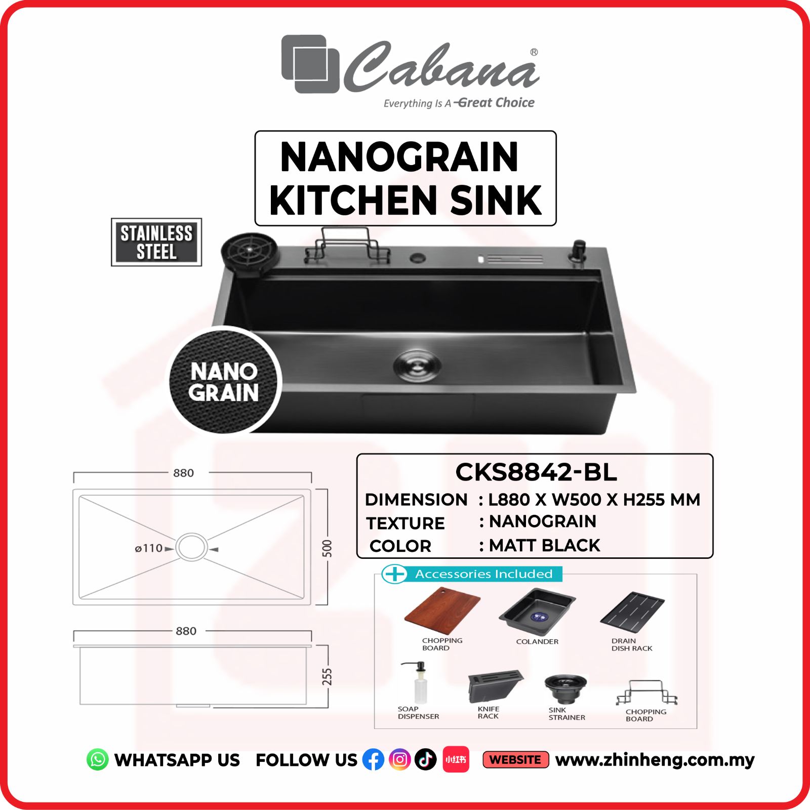 CABANA NANOGRAIN KITCHEN SINK CKS8842-BL