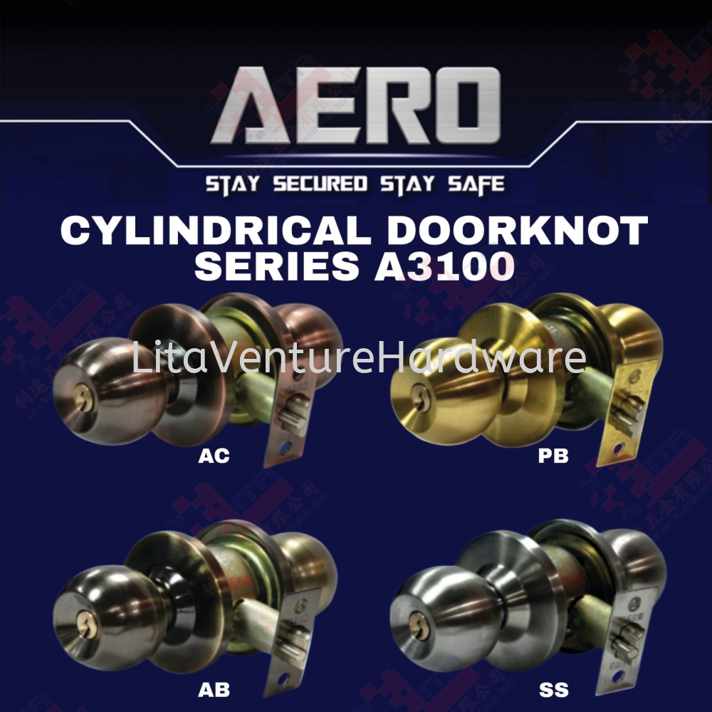 AERO BRAND CYLINDRICAL DOOR KNOB SERIES A3100 - AC AB PB SS