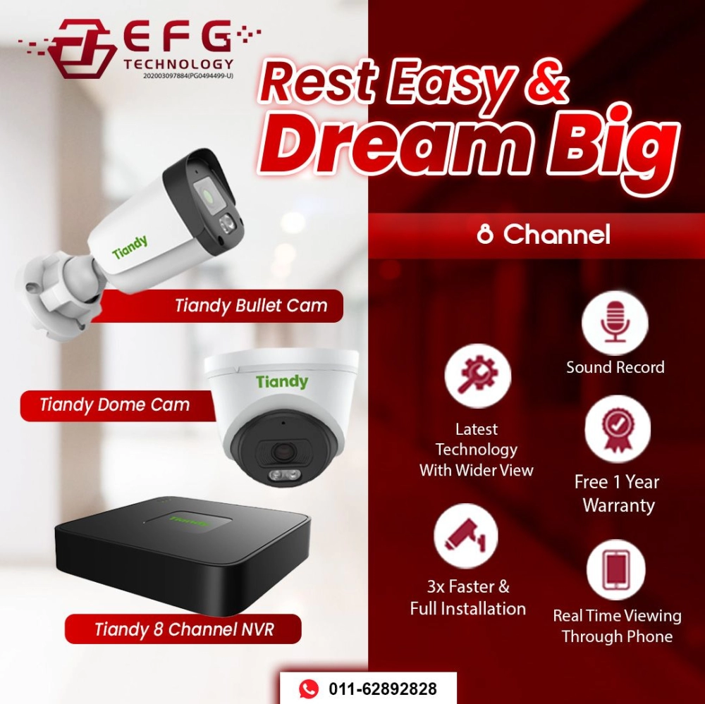 Tiandy CCTV Installation 8 Channel (IP Camera With Sound Record) Package CCTV Promotion