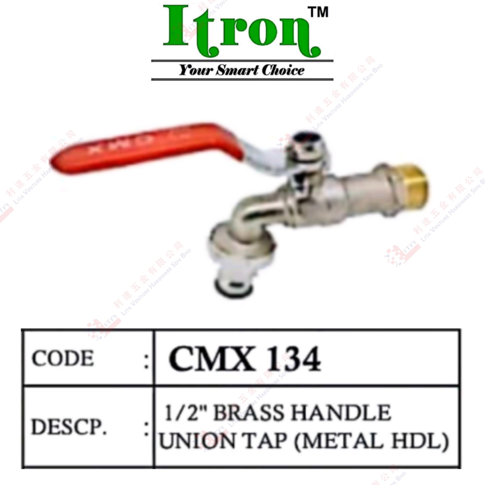ITRON BRAND BRASS HANDLE UNION TAP - CMX134